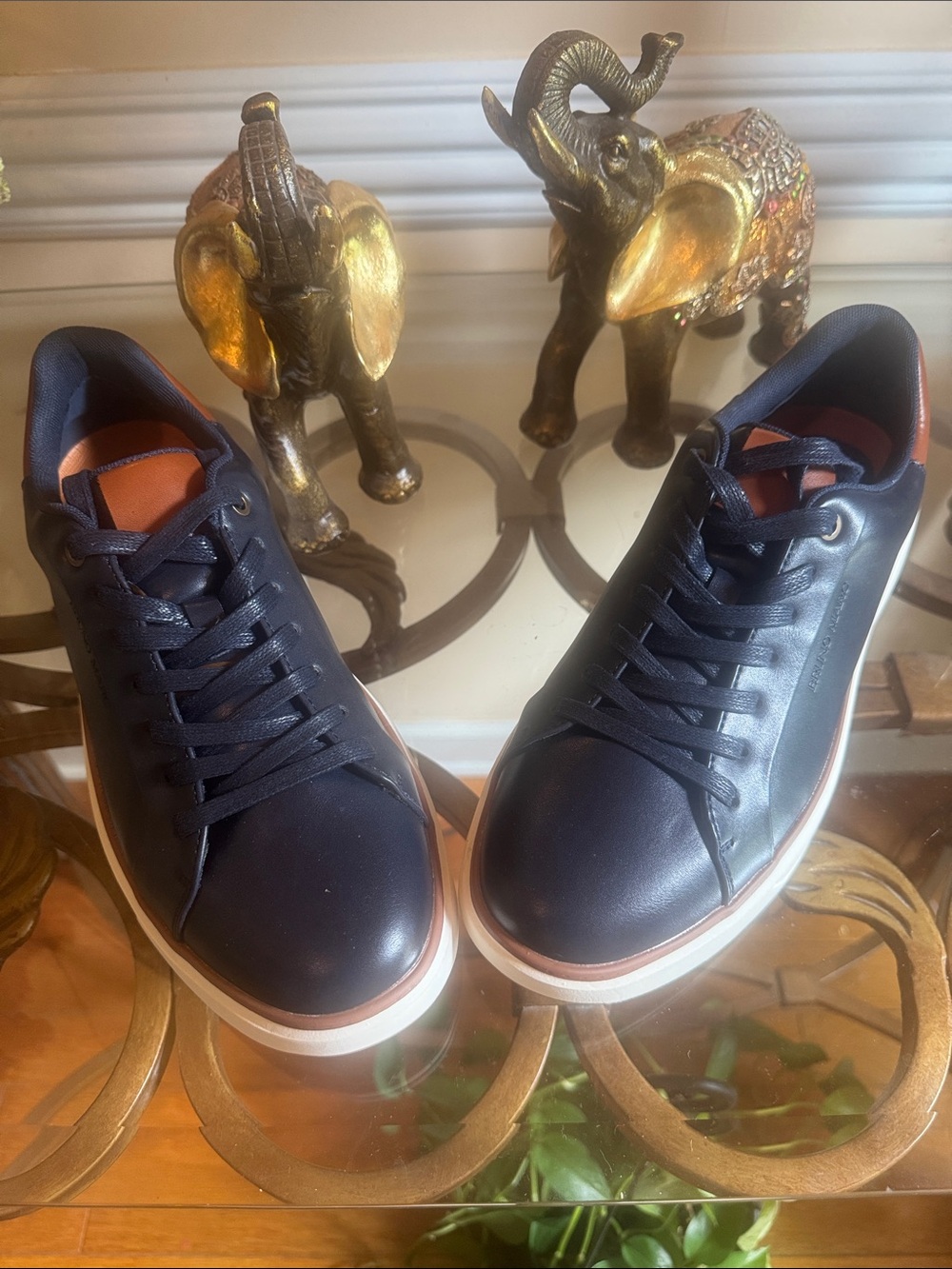 Bruno Marc Navy Leather Sneakers with Brown Accent - Casual Comfort
